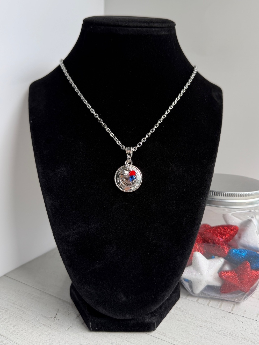 US Coast Guard Orange Red & Blue Necklace 18-20"- Handmade, Hero Gift, USCG Gift